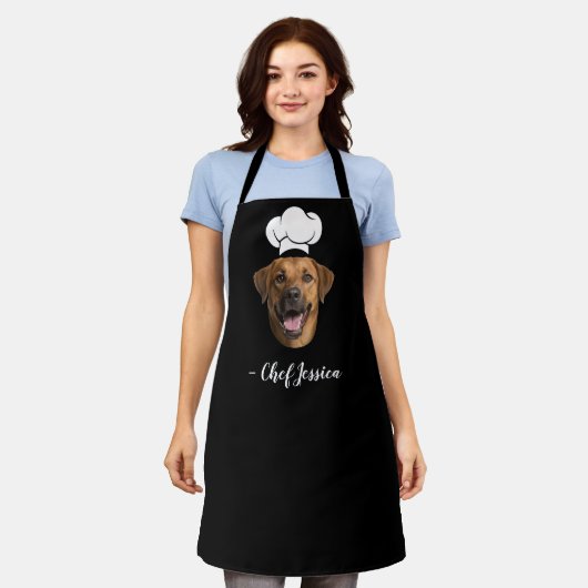 Tablier Custom Dog Face & Name Funny Chef Apron (Porté)