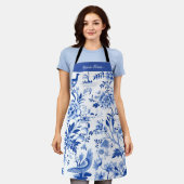 Tablier Custom Name Blue Chinoiserie Floral Kitchen Apron (Porté)