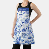 Tablier Custom Name Blue Chinoiserie Floral Kitchen Apron (Insitu)