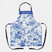 Tablier Custom Name Blue Chinoiserie Floral Kitchen Apron (Recto)