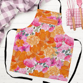 Tablier Custom Name Bright Orange Pink Floral Kitchen