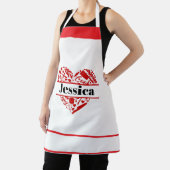 Tablier Custom Name Cooking Apron with Red Heart Design (Insitu)