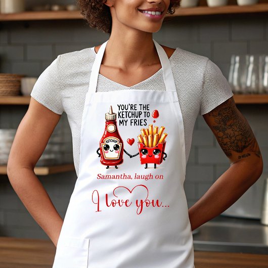 Tablier Custom Name Love Apron Funny Cartoon Food Art