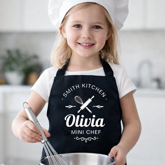 Tablier Custom Name Mini Chef Kids Apron with Kitchen Name