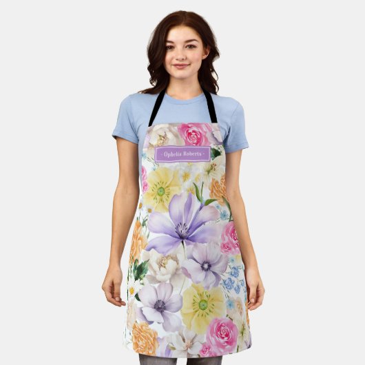 Tablier Custom Name Pastel Floral Kitchen Cooking Gift (Porté)