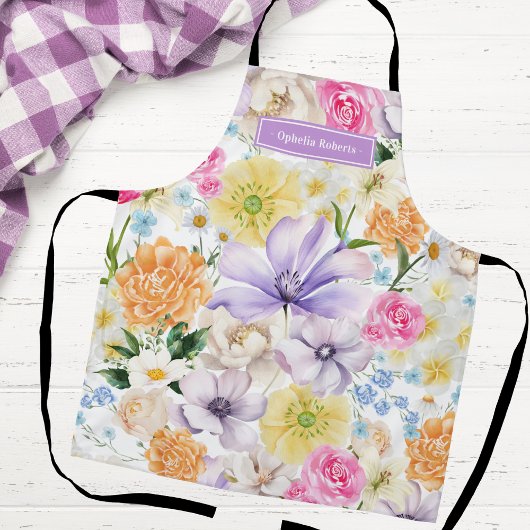 Tablier Custom Name Pastel Floral Kitchen Cooking Gift
