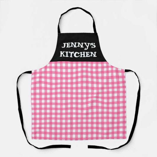 TABLIER CUSTOM PINK GINGHAM KITCHEN APRON (Recto)