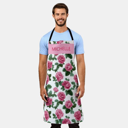 Tablier Custom Pink Rose Floral Pattern (Porté)