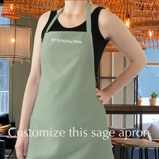 Tablier Custom Text Modern Sage Green Coffee Shop