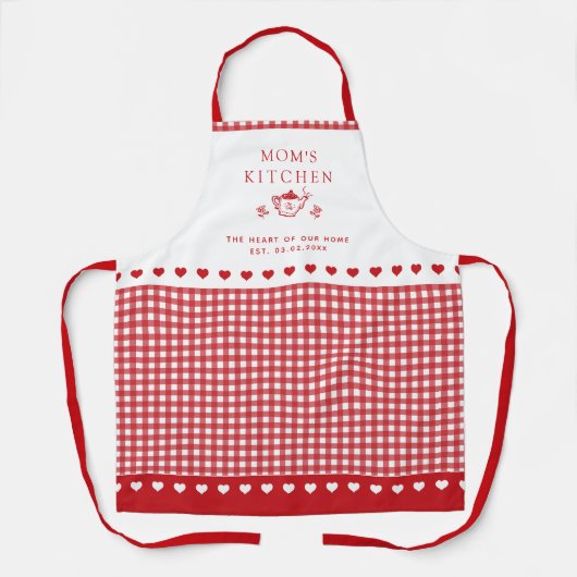 Tablier Custom Text Red & White Buffalo Check Gingham  (Recto)