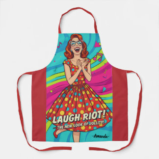 Tablier Custom watercolor vintage lady laughing red