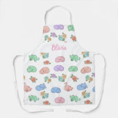 Tablier Customizable Pastel Cat and Rose Pattern Apron (Recto)