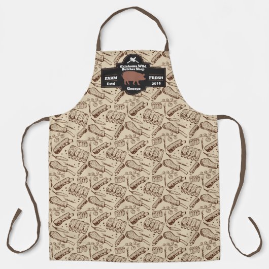 Tablier Customize Butcher Shop Brown Hog Pork Rib Design (Recto)