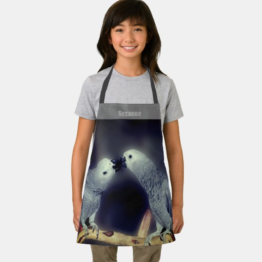 Tablier Cute African Grey Parrots Embrasser Personnalisé (Insitu)