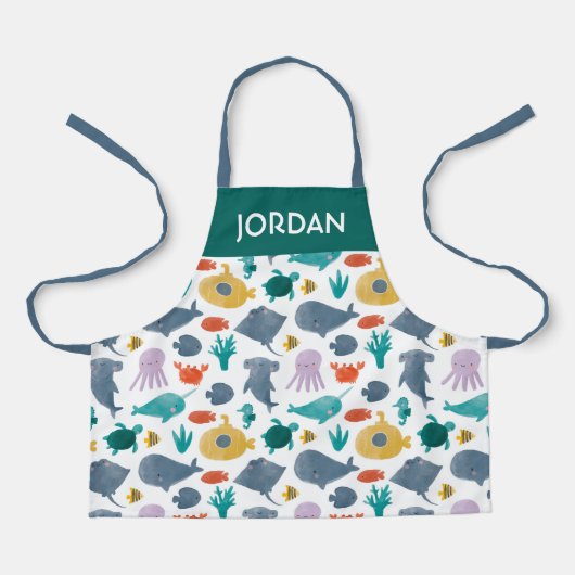 Tablier Cute Aquarelle Océan Animaux Motif (Recto)