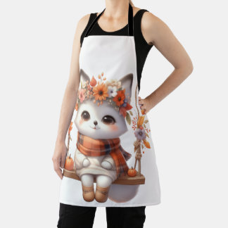 Tablier Cute Autumn Fox Kawaii Floral Cottagecore Apron