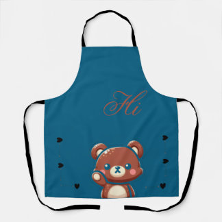 Tablier Cute Bear Apron–Teal Blue Teddy Bear Kitchen Apron