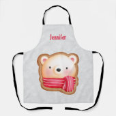 Tablier Cute Bear Face Red Scarf et Rosy Cheeks Christmas (Recto)