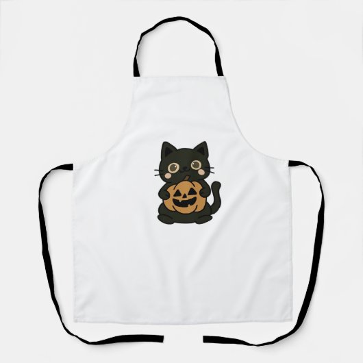 Tablier Cute Black Cat Holding Jack-o'-lantern Citrouille (Recto)