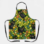 Tablier Cute Black Cats Floral Meadow Pattern (Recto)
