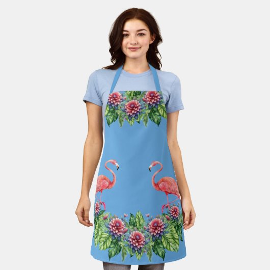 Tablier Cute Bleu Tropical Flamant rose rose Apron (Porté)