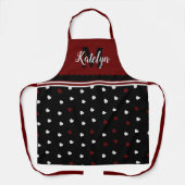 Tablier Cute Bourgogne & Coeurs Noirs Monogramme Nom Cuisi (Recto)