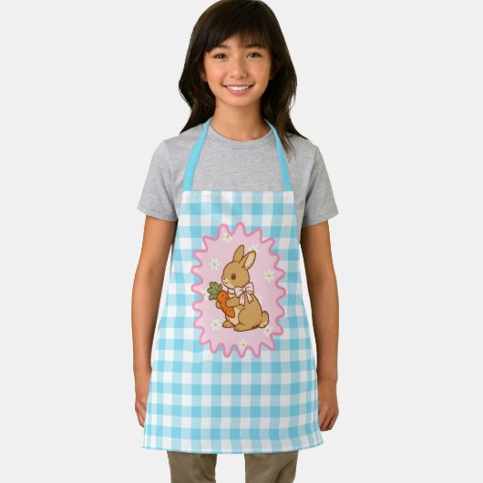 Tablier Cute Bunny Carrot & Daisy Gingham (Insitu)