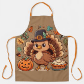 Tablier Cute caricature Thanksgiving dinde et citrouille (Recto)