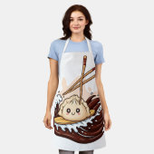 Tablier Cute Cartoon Dumpling Surfing on a Soy Sauce Wave (Porté)