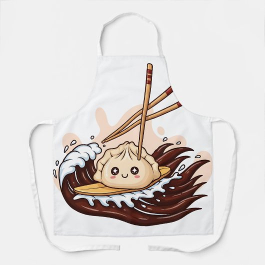 Tablier Cute Cartoon Dumpling Surfing on a Soy Sauce Wave (Recto)