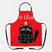 Tablier Cute cartoon noir Cat Christmas tree (Recto)