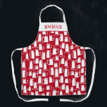 Tablier Cute chat rouge et blanc Personnalisé<br><div class="desc">Amusants petits chats blancs sur un arrière - plan rouge festif. Parfait pour les amoureux des animaux. Modifiez le nom pour customiser.</div>