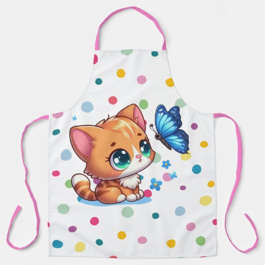 Tablier Cute chaton/chat et papillon (Recto)