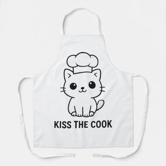 Tablier Cute Chibi Cat “Kiss the Cook” Apron – Funny Kitch (Recto)