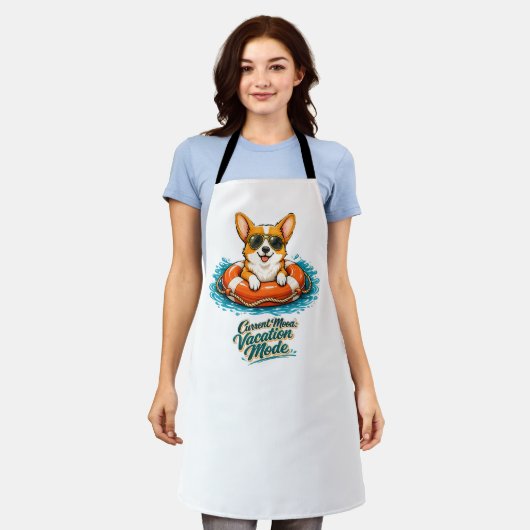 Tablier Cute Corgi "Vacation Mode" Summer Design (Porté)
