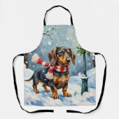 Tablier Cute Dachshund Puppy Cozy Winter Scarf Art (Recto)