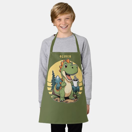 Tablier Cute Dinosaur Extérieur Chef Personnalisé Nom Camp (Porté)