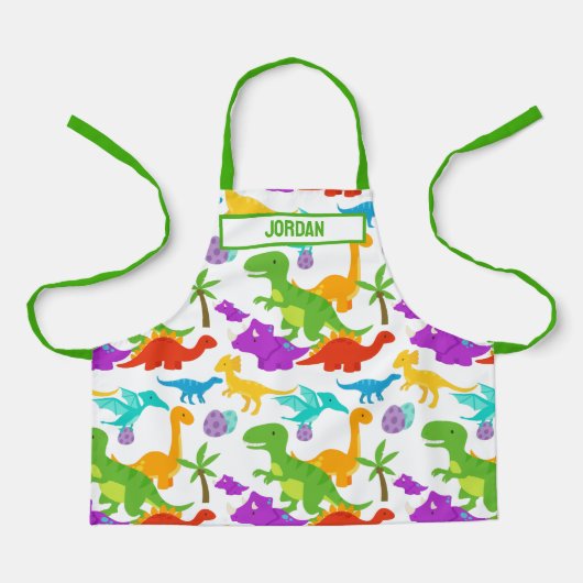 Tablier Cute Dinosaure Vert Purple Enfants Préhistorique (Recto)