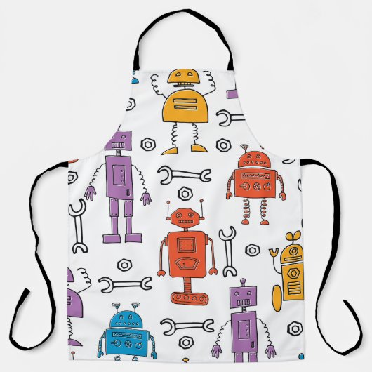Tablier Cute doodle robots. Seamless pattern. Cartoon char (Recto)