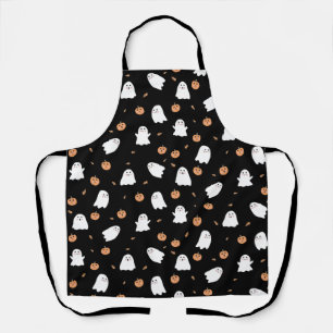 Tablier Cute Fantôme et Citrouille Motif d'Halloween noir