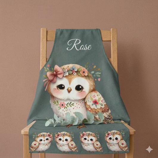 Tablier Cute Floral Owl with Bow
