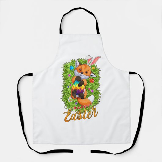 Tablier Cute Fox Bunny Ears Happy Easter Fox with Easter E (Recto)