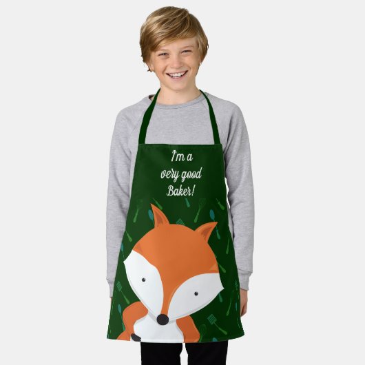 Tablier Cute Fox Green Baker Apron (Porté)