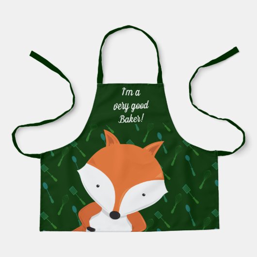 Tablier Cute Fox Green Baker Apron (Recto)