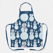 Tablier Cute Frosty Blue Snowman Aquarelle Nom du Motif (Recto)