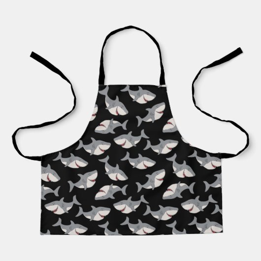 Tablier Cute Funny Black Grey Grand requin blanc (Recto)