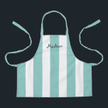 Tablier Cute Girl Turquoise Blancs Blancs Enfants Personna<br><div class="desc">Votre enfant va adorer l'artisanat ou vous aider à cuisiner dans cette Cute Girly Turquoise White Stripes Personnalisé Kids Apron. Ce design moderne a de larges bandes verticales sur tablier tout-en-un et le nom est en gris blanc en lettrage sur le dessus. CLIQUEZ SUR L'OPTION PERSONNALISER LE MODÈLE ET ENTREZ...</div>