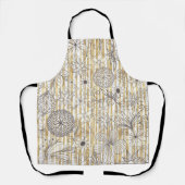 Tablier Cute Girly Gray Floral Doodles Gold Stripes Design (Recto)