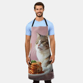 Tablier Cute Gray Chat avec Lasagne et Verre à Vin (Porté)