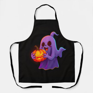 Tablier Cute Halloween Ghost Holding Glowing Pumpkin